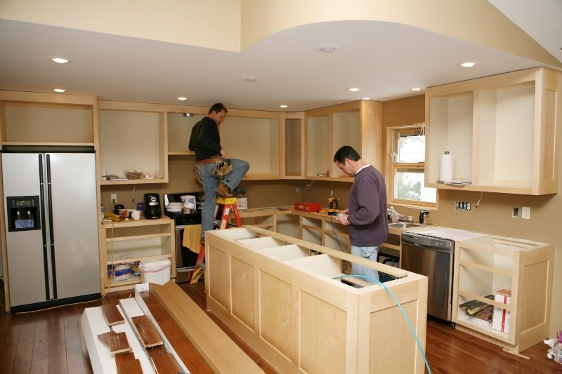 Modern kitchen cabinet installation in progress in Detroit, MI, & the surrounding area